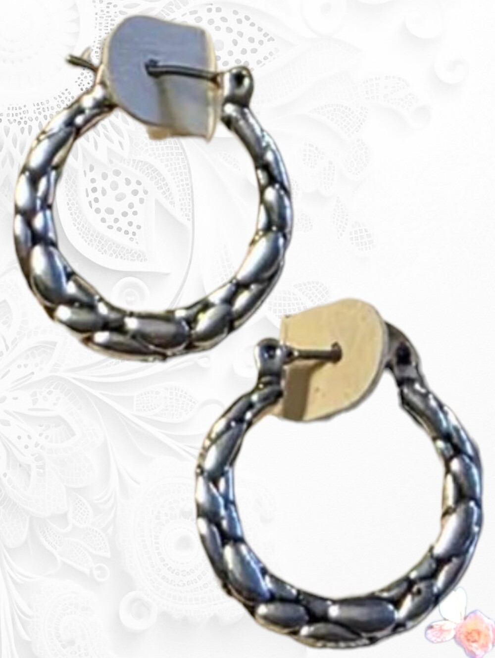New Ear Sense Braided Mini Hoop Earrings Silver Tone Nickel-Free 195